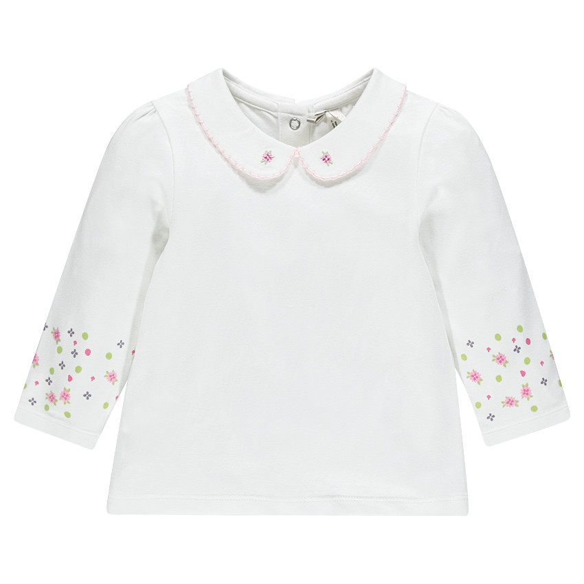 Tee-shirt manches longues avec col Claudine et broderies 