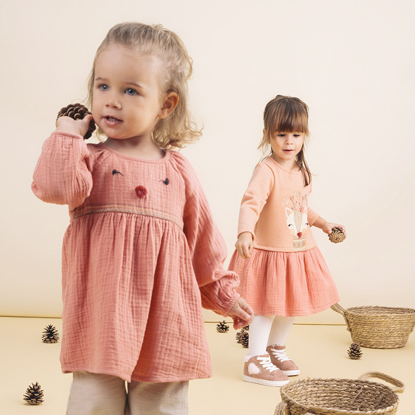 Φόρεμα  2 σε 1 με τυπωμένα ζωάκια κι κεντήματα  