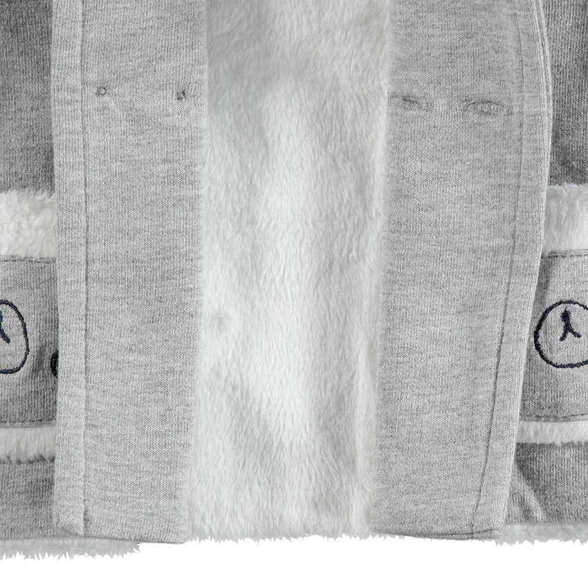 Φανελένια ζακέτα με επένδυση sherpa, κουκούλα και τυπωμένα αρκουδάκια 