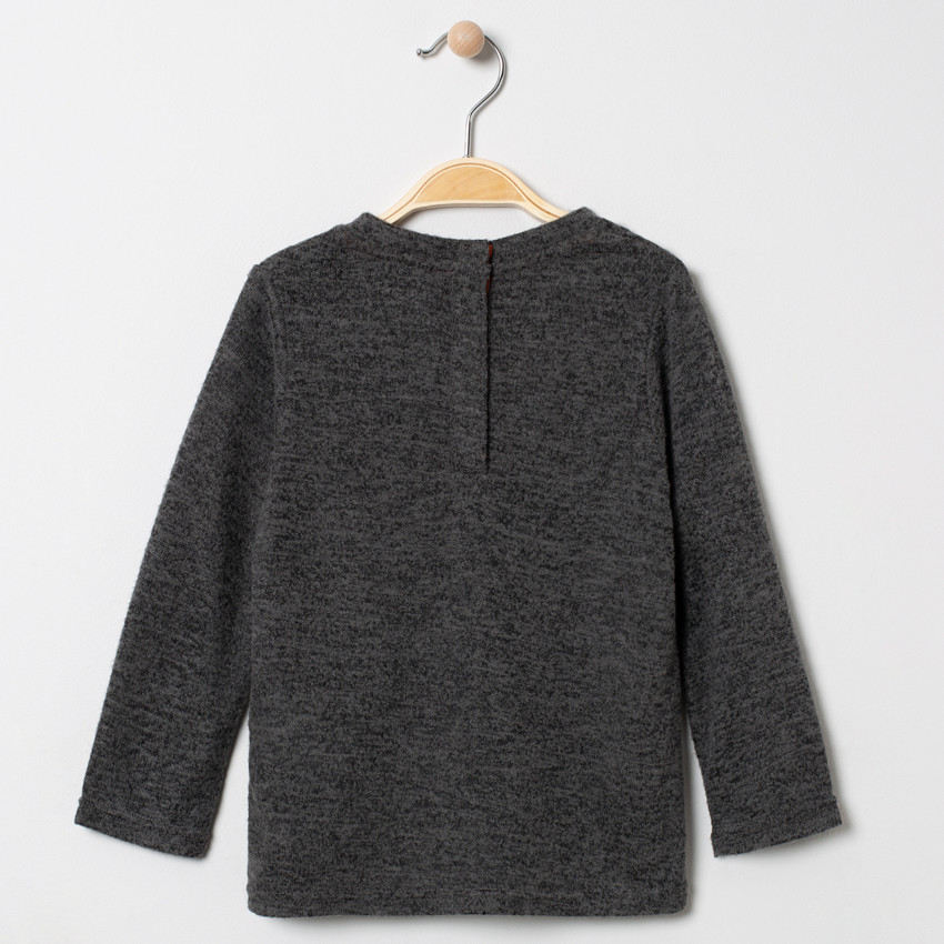 T-shirt manches longues à message printé et détail en bouclette 