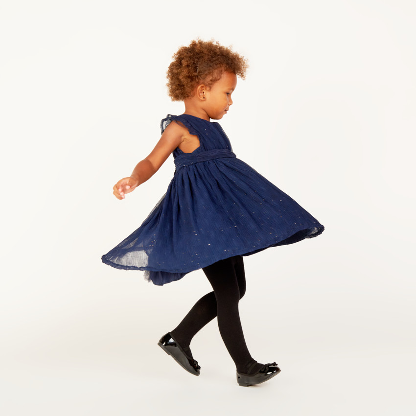 Robe de fête manches courtes en crêpe pailletée pour bébé fille 