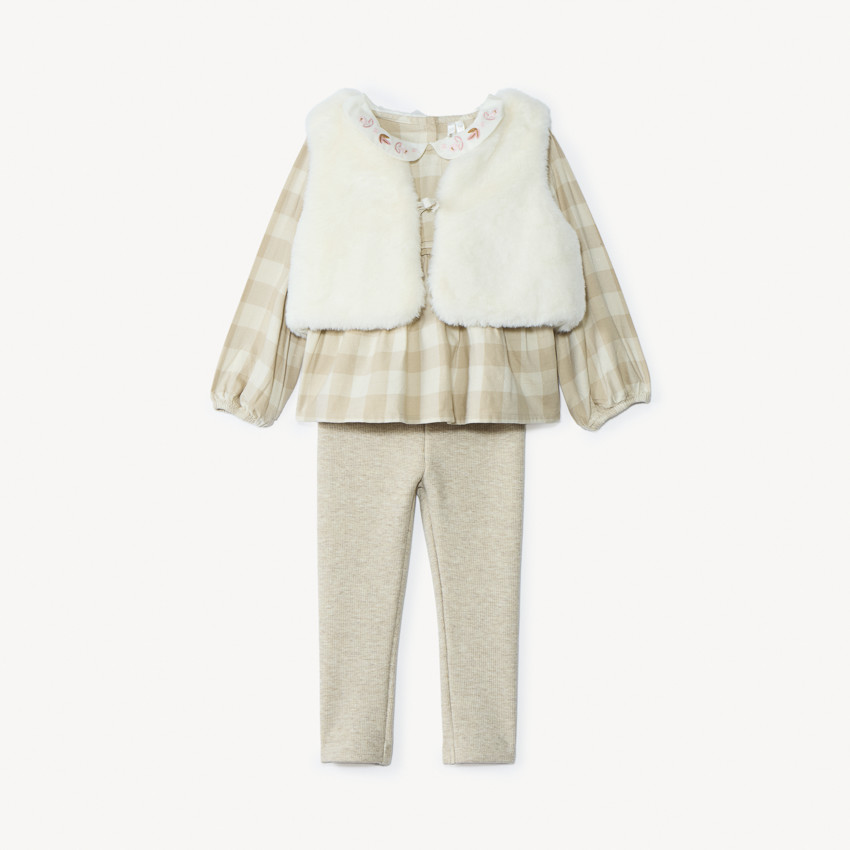 Ensemble 3 pièces avec tunique à carreaux pour bébé fille 