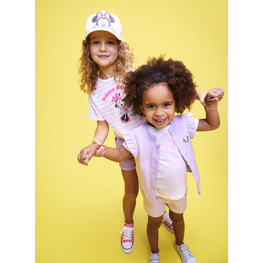 T-shirt κοντομάνικο με ρίγες και σχέδιο puff print Minnie Disney για κορίτσι 