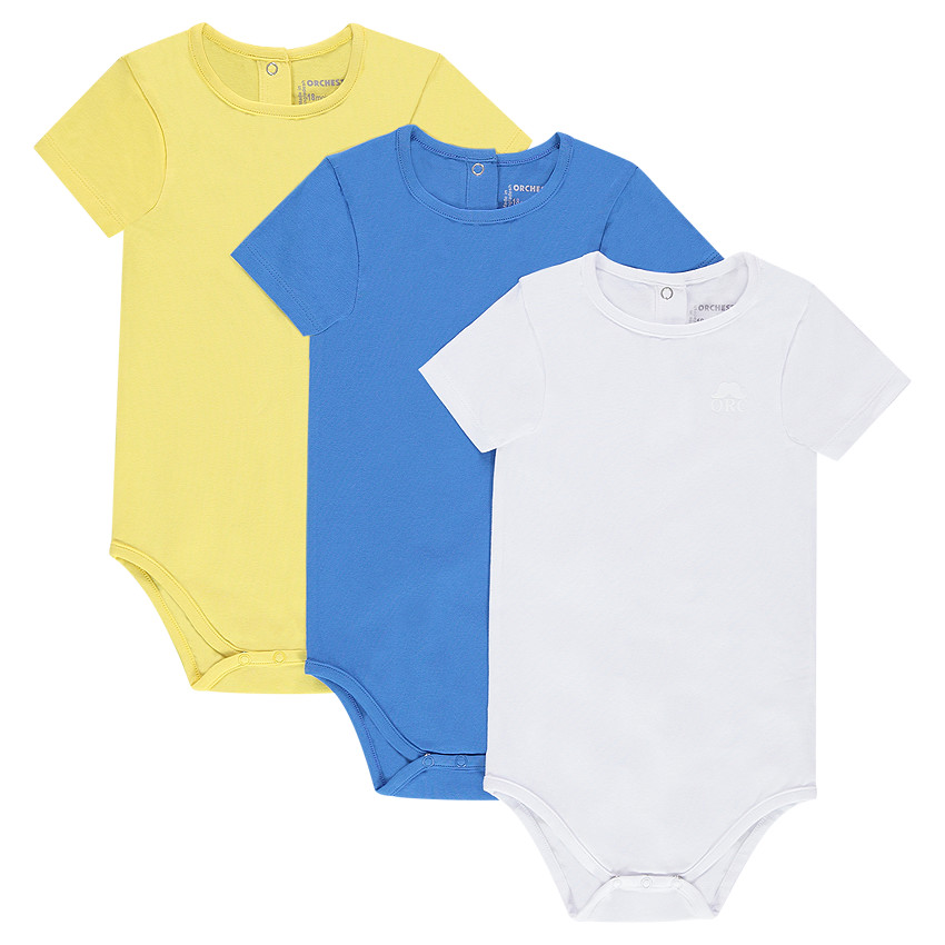 Σετ με 3 μονόχρωμα κοντομάνικα φορμάκια από ζέρσεϊ με τυπωμένο λογότυπο 