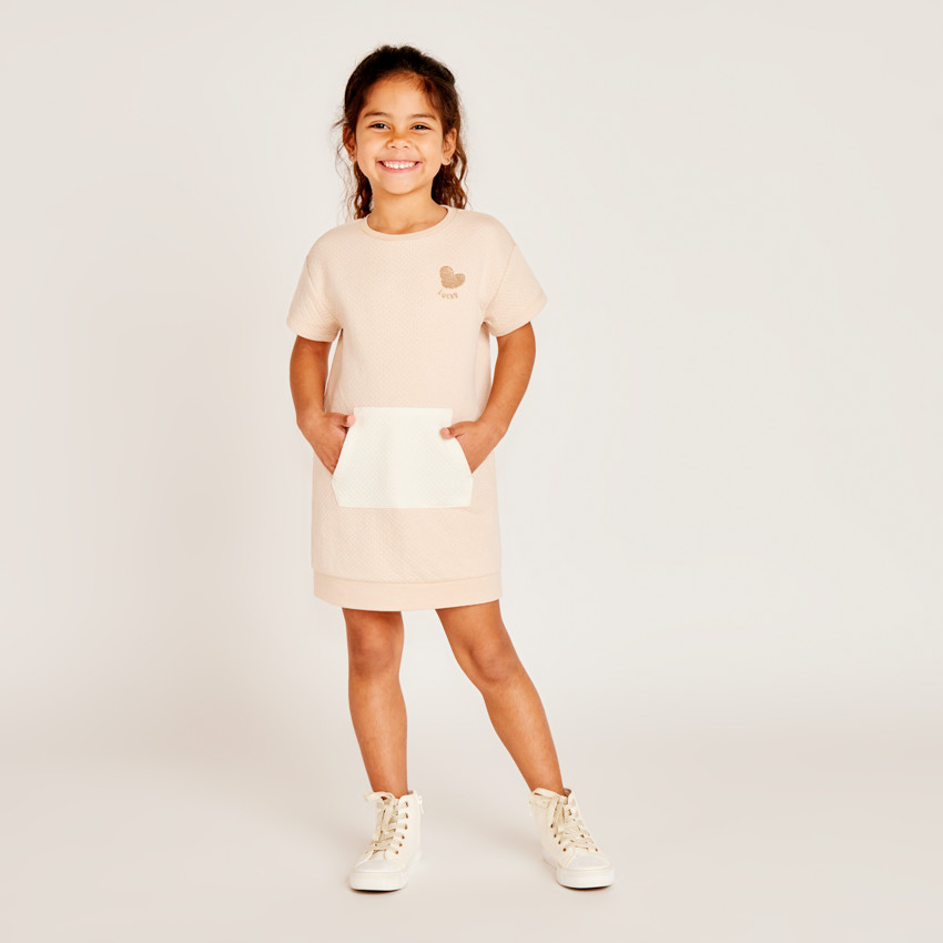 Φόρεμα κοντομάνικο με ρυτίδες και κέντημα για κορίτσι 