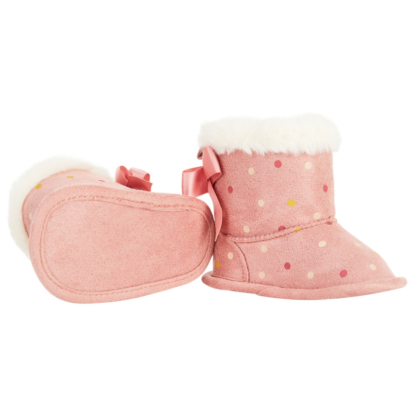 Μποτάκια μαλακά με ψεύτικη γούνα και πουά σχέδιο για bebe κορίτσι 