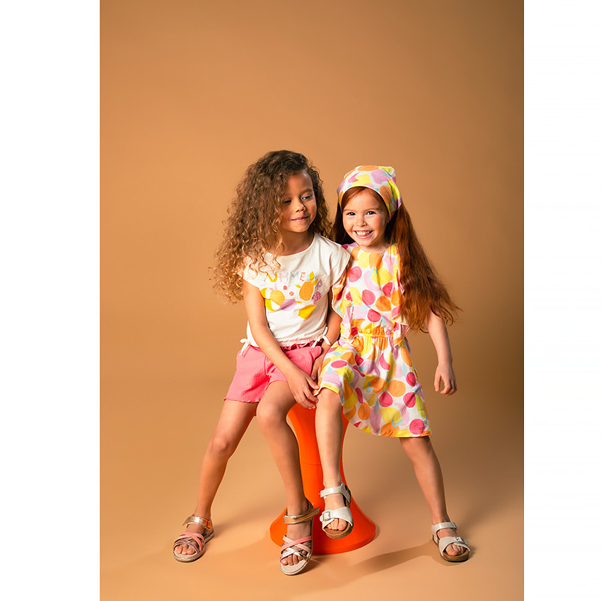 Robe manches courtes volantées imprimé coloré pour fille 