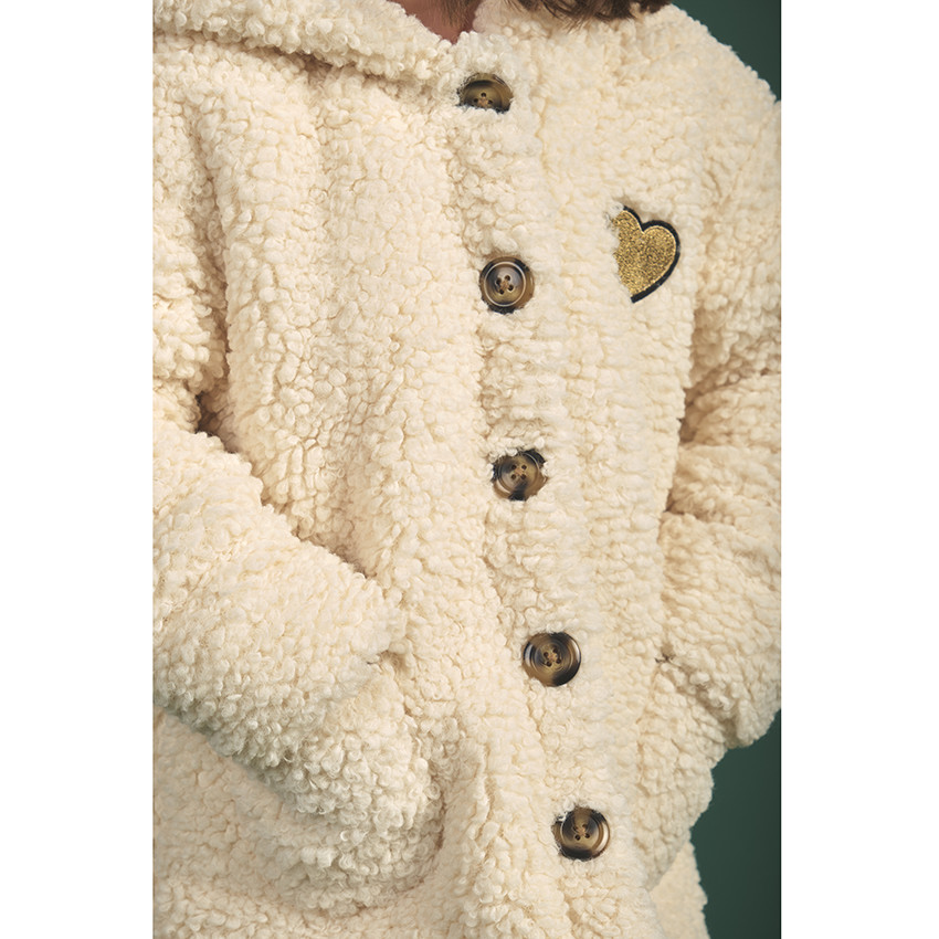 Manteau με ψεύτικη γούνα moutonnée με κουκούλα για κορίτσι 