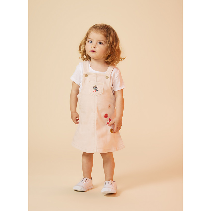 Φόρεμα από denim με κεντήματα λουλούδια για bebe κορίτσι 