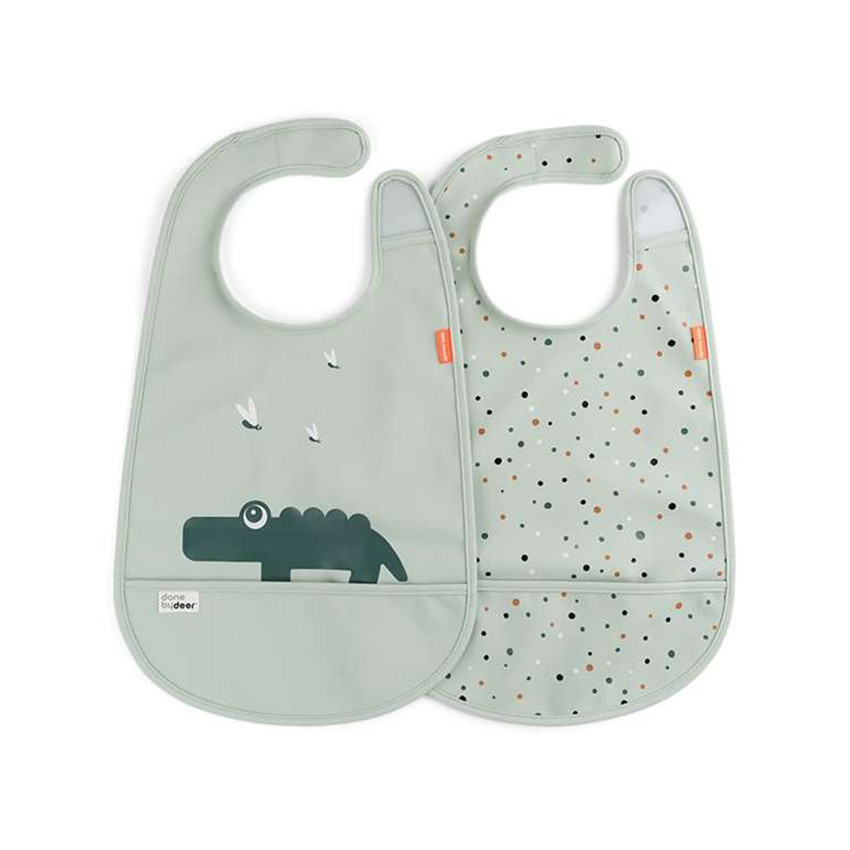 Σαλιάρα Σετ 2 Τμχ Velcro Croco Green DONE BY DEER 