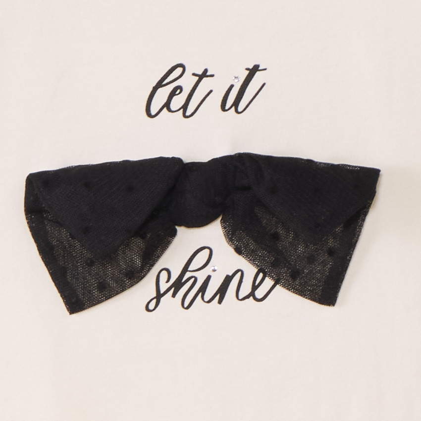 T-shirt manches courtes volantées et nœud pour fille  