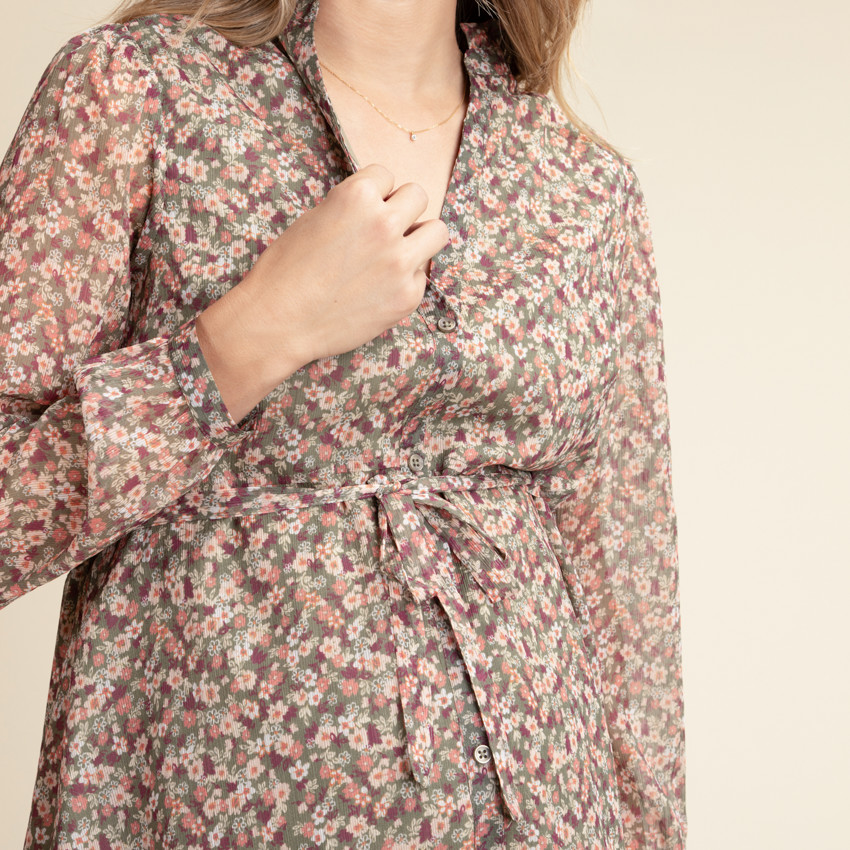 Πουκάμισο θηλασμού από βαμβακερό voile με λουλουδάτο σχέδιο 