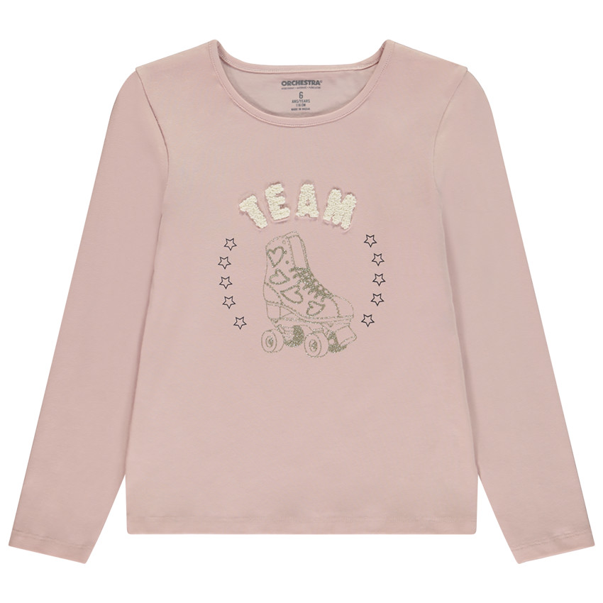 T-shirt μακρυμάνικο με εκτύπωση roller και γκλίτερ για κορίτσι 