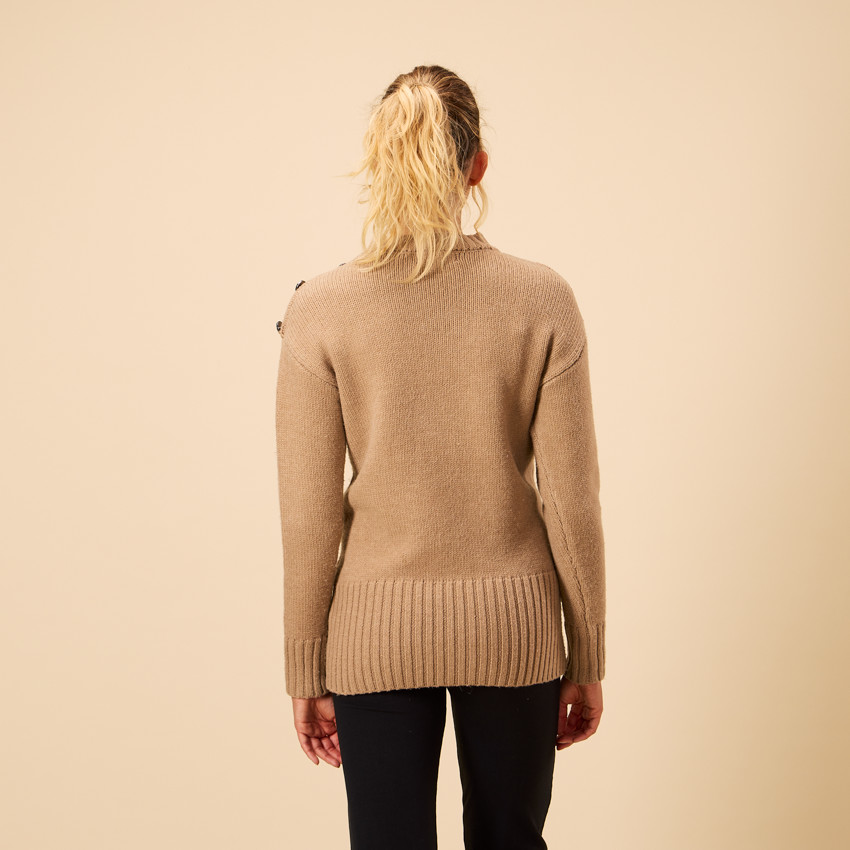 Κοντό πλεκτό πουλόβερ με στρας κουμπιά για γυναίκες 