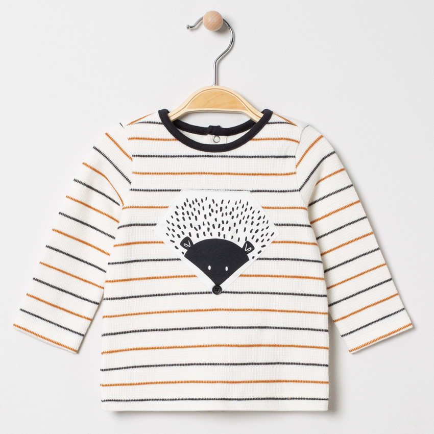 T-shirt manches longues en maille à rayures et motif hérisson 