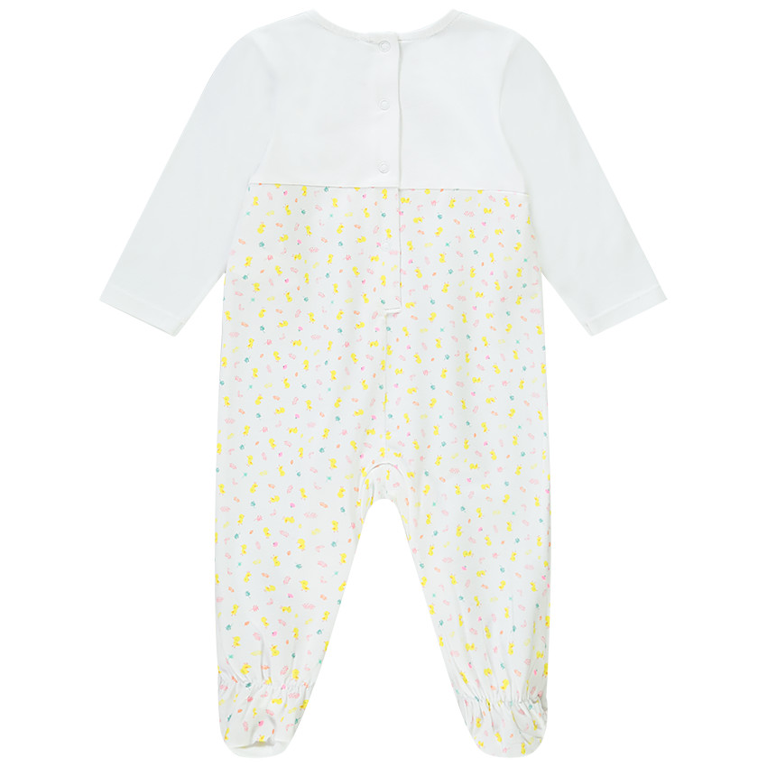 Dors-bien en jersey imprimé et broderie poussin pour bébé fille 