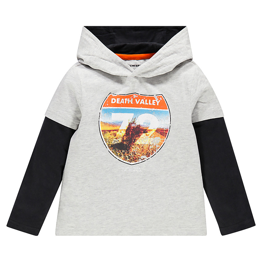 Tee-shirt manches longues à capuche effet 2 en 1 avec visuel vintage   Additional Tee-shirt manches longues à capuche effet 2 en 1 avec visuel vintage