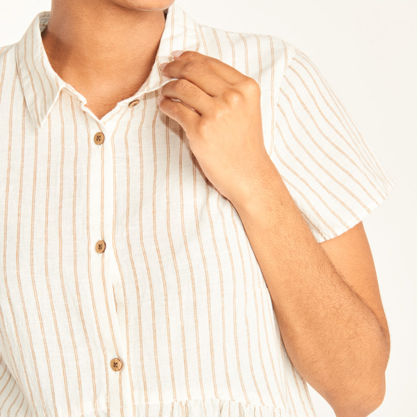 Φόρεμα πουκάμισο με κοντά μανίκια από ριγέ καμβά για έγκυες γυναίκες 