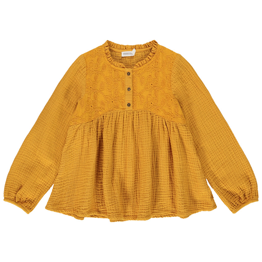 Tunique en double gaze de coton détails brodés pour fille Main Tunique en double gaze de coton détails brodés pour fille