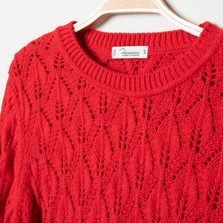 Πουλόβερ εγκυμοσύνης πλεκτό φαντεζί κόκκινο 