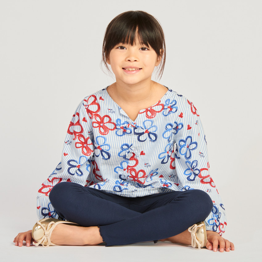 Tunique manches longues rayée et imprimée fleurs pour fille 