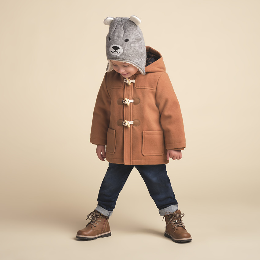 Manteau style duffle coat à capuche et poches 