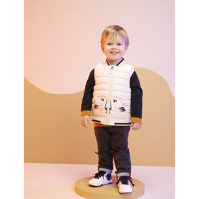 Jean μονόχρωμο σχέδιο τίγρη και αυτάκια πεταχτά για bebe αγόρι 