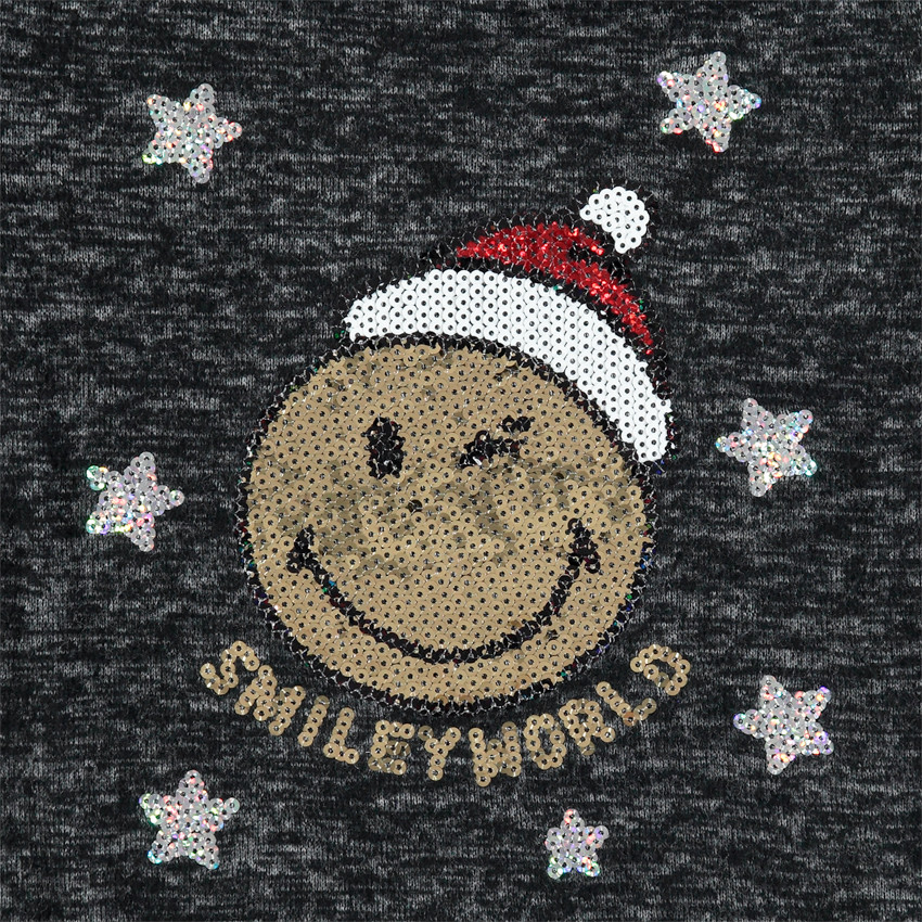 Μακρυμάνικη μελανζέ μπλούζα με μοτίβο Smiley από «μαγικές» πούλιες  