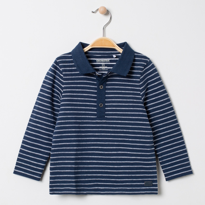 Polo μακρυμάνικο με οργανικό βαμβάκι ριγέ jacquard  Additional Polo μακρυμάνικο με οργανικό βαμβάκι ριγέ jacquard