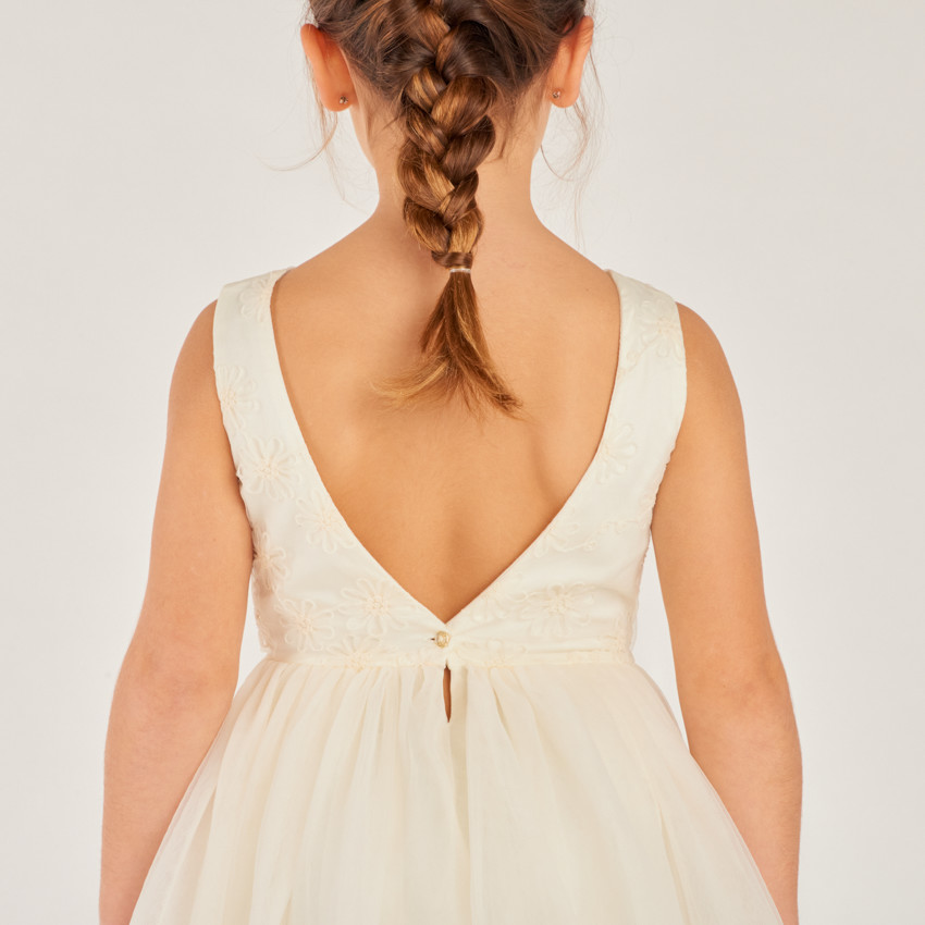 Φόρεμα τελετών από σατέν και λουλουδάτο τούλι για κορίτσι 