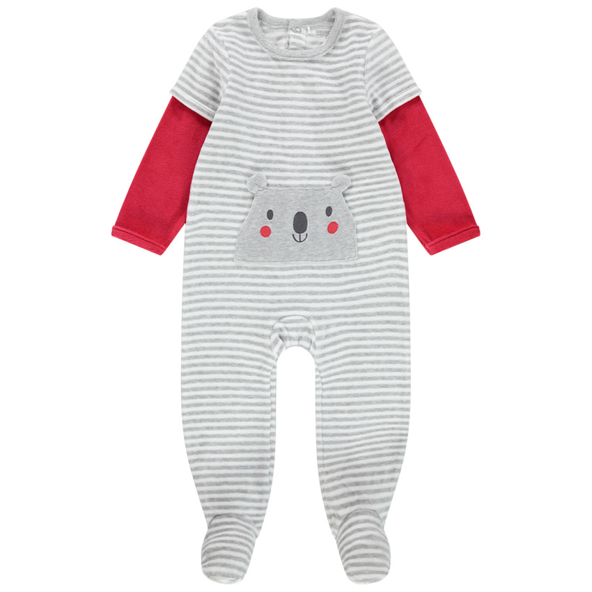 Βελουτέ ριγέ φορμάκι ύπνου με τσέπη σε σχήμα κοάλα  