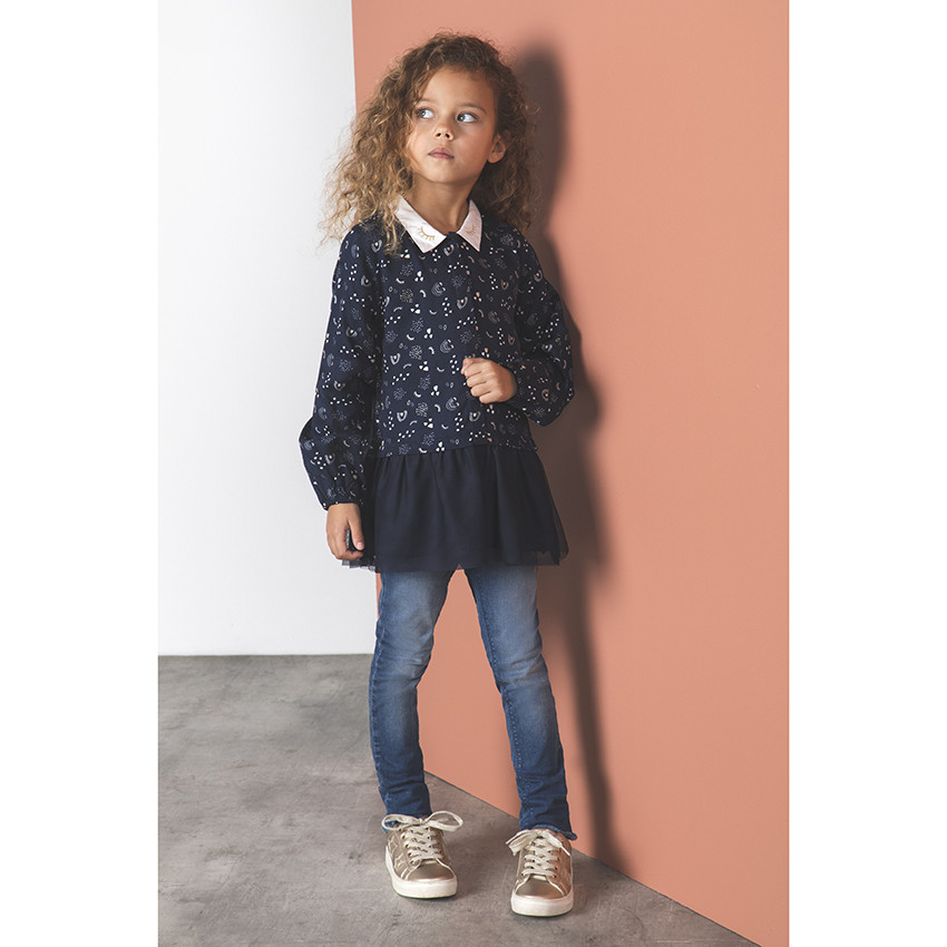 Τουνίκ με σχέδιο μακρυμάνικο effet 2 σε 1 για κορίτσι 