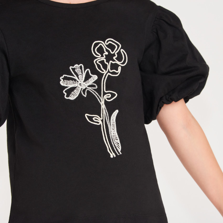 T-shirt à manches courtes pour fille avec fleurs en cording 