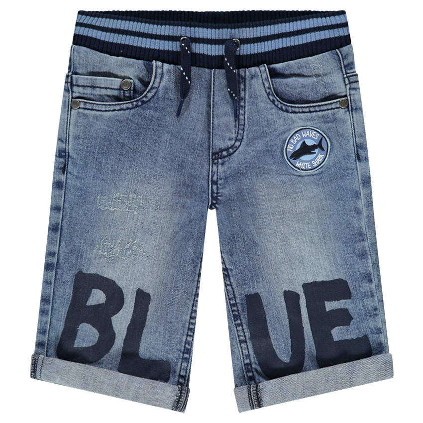 Τζιν βερμούδα με λάστιχο στη μέση και τυπωμένη φράση 