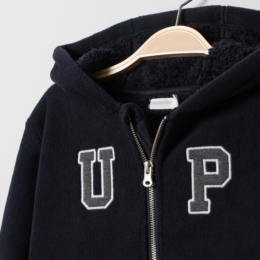 Veste à capuche en molleton doublée sherpa à lettres brodées  Additional Veste à capuche en molleton doublée sherpa à lettres brodées