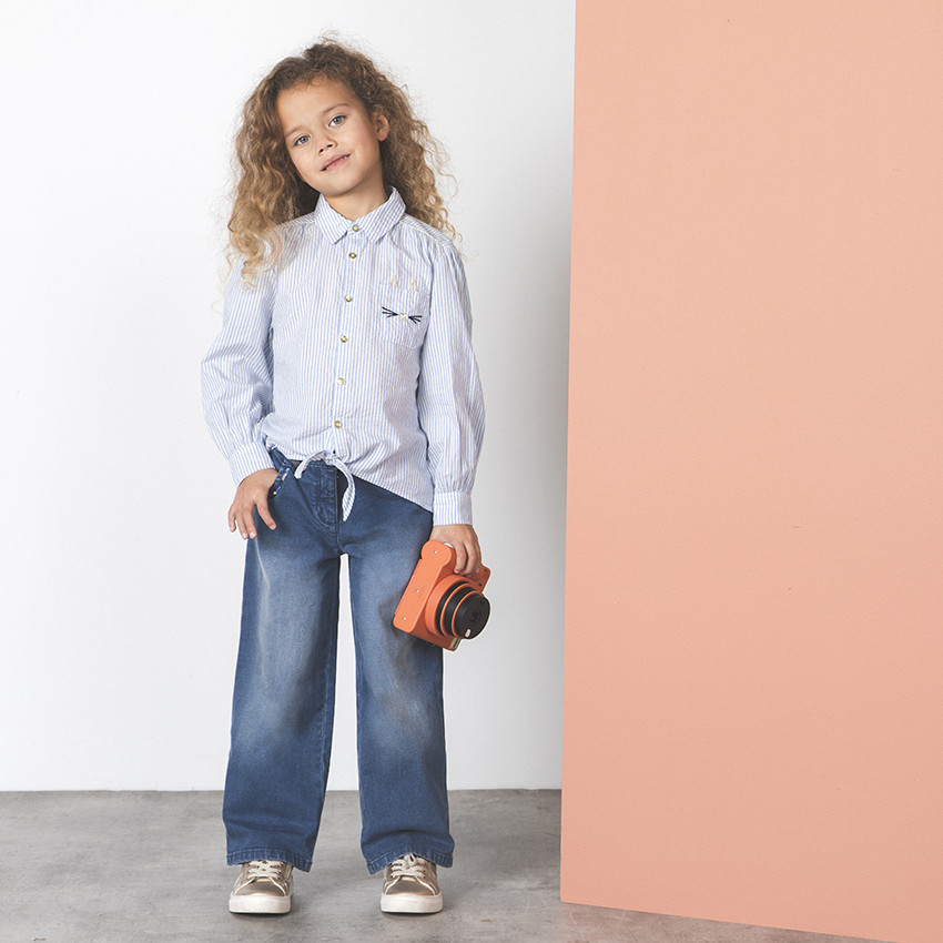 Jean large για κόριτσι στυλ ξεβαμμένο με ζώνη 