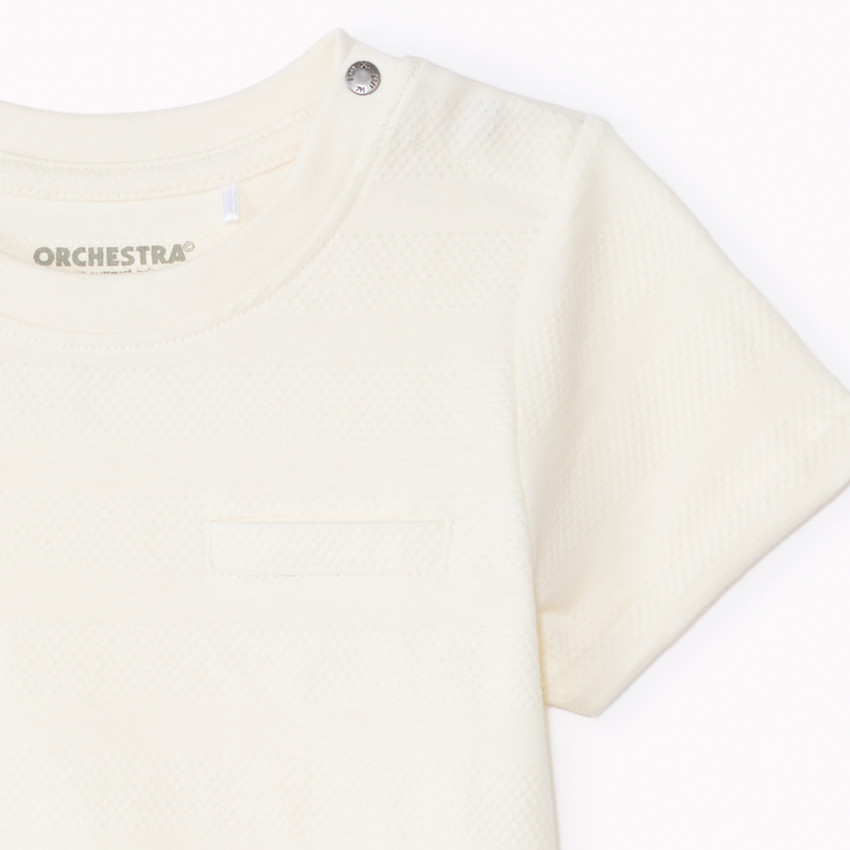 T-shirt κοντομάνικο απλό από ζέρσεϊ με εφέ ποπ κορν για μωρό αγόρι 