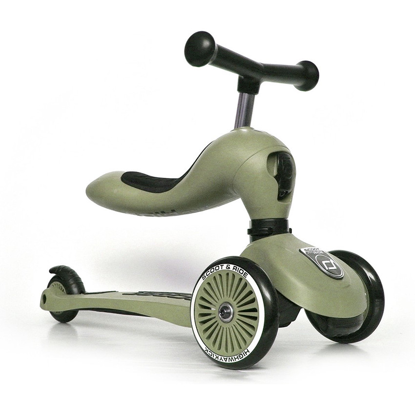 Highwaykick 1 Push & Go από Scoot & Ride ισορροπιστικό ποδήλατο και πατίνι με μπάρα ώθησης σε πράσινο Olive 