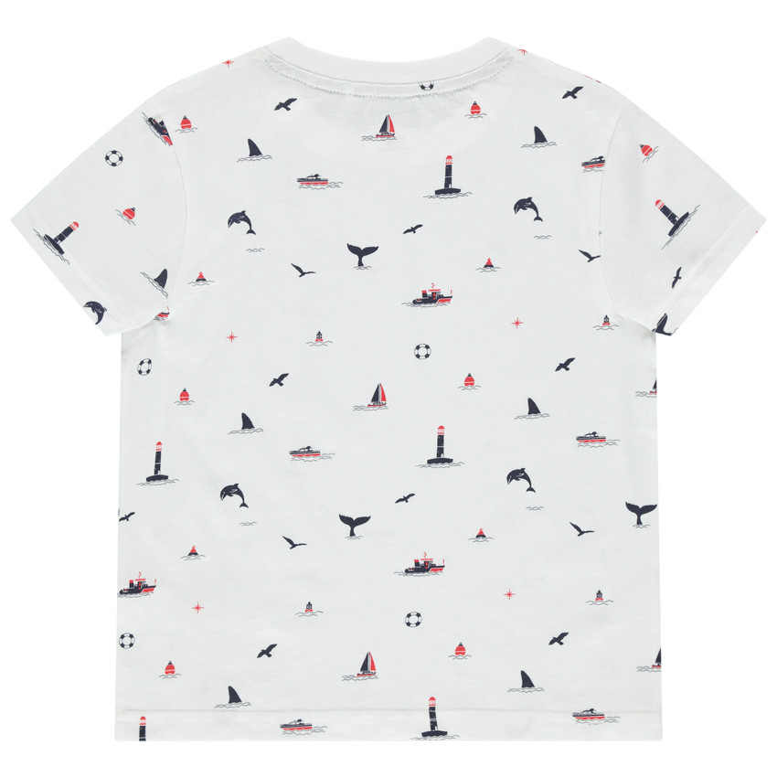 Κοντομάνικη βαμβακερή μπλούζα με εμπριμέ μοτίβα 