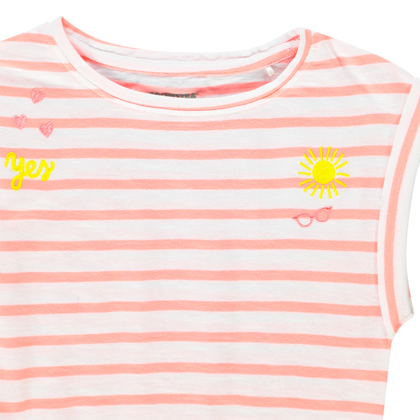 T-shirt ριγέ και με κέντημα για κορίτσι Main T-shirt ριγέ και με κέντημα για κορίτσι