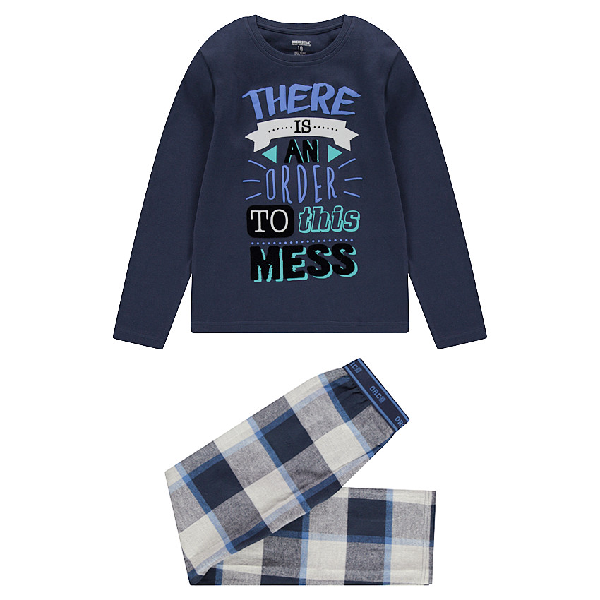 Παιδικά - Πιτζάμα με στάμπα στο πάνω μέρος και φανελένιο παντελόνι καρό 