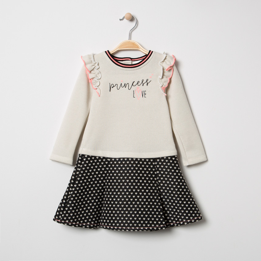 Μακρυμάνικο φόρεμα 2 σε 1 με βολάν και καρδιές σε αντίθεση στο κάτω μέρος 