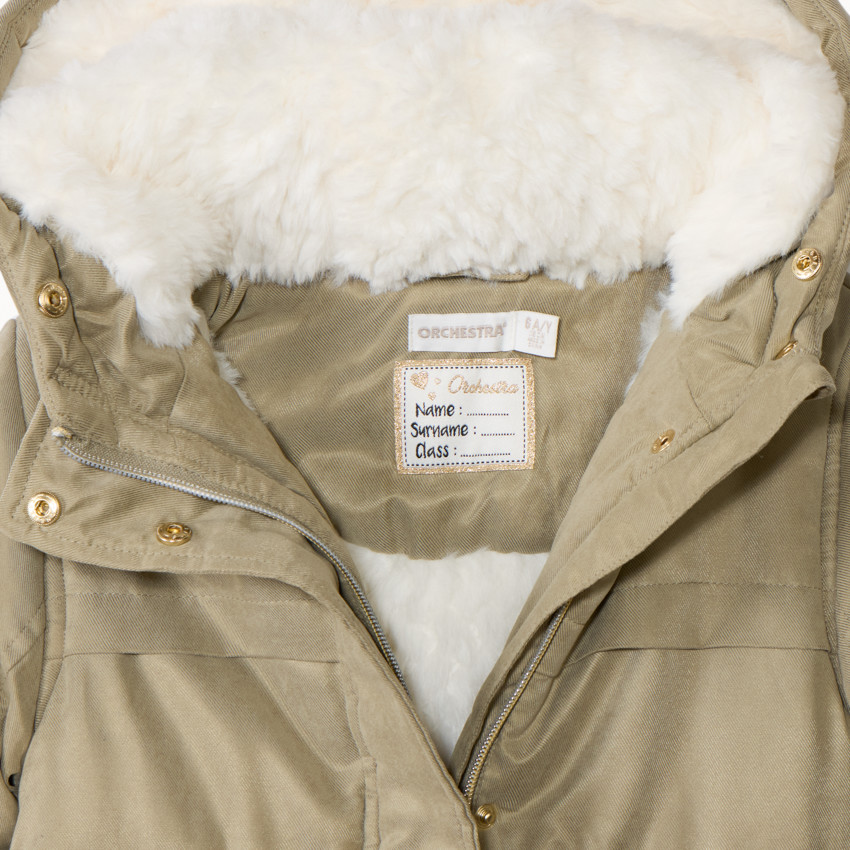 Αδιάβροχο παρκά με κουκούλα και αποσπώμενη ψεύτικη γούνα για κορίτσι 