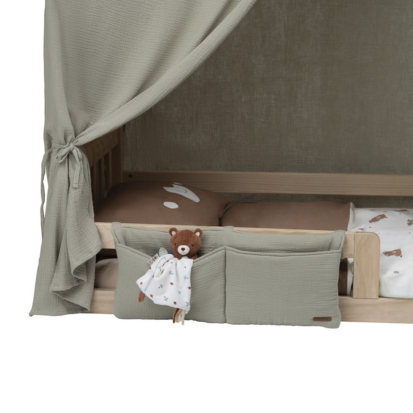 Τσέπη κρεβατιού από βαμβακερή γάζα σε πράσινο με 2 ευρείες τσέπες για κρεβάτι Montessori 