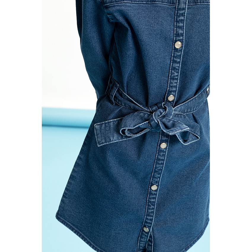 Robe chemise manches longues en denim pour fille Main Robe chemise manches longues en denim pour fille