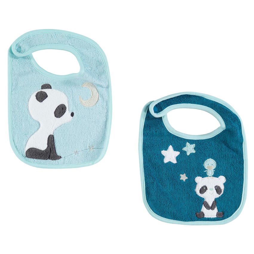 Lot de 2 bavoirs en éponge avec Pandas brodés 