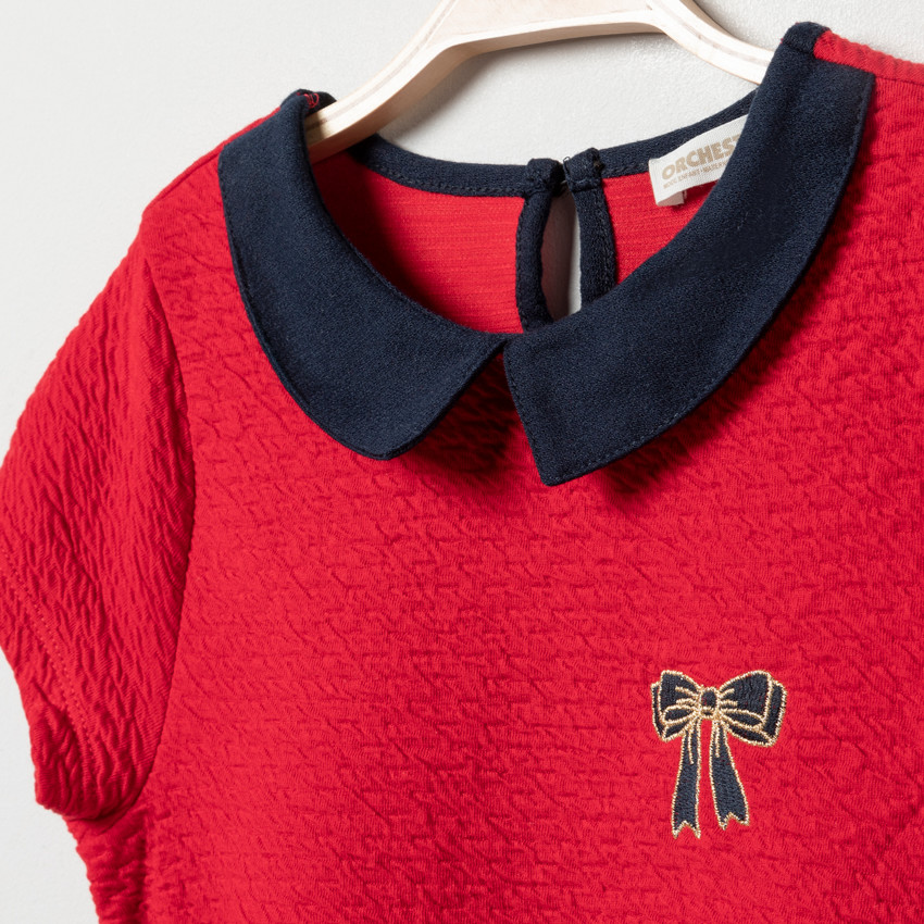 Φόρεμα κοντομάνικο με γιακά Claudine και φιόγκο 