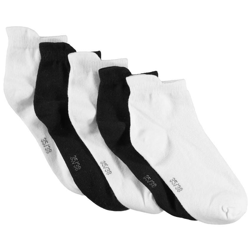 Lot de 5 paires de chaussettes courtes noires et blanches 