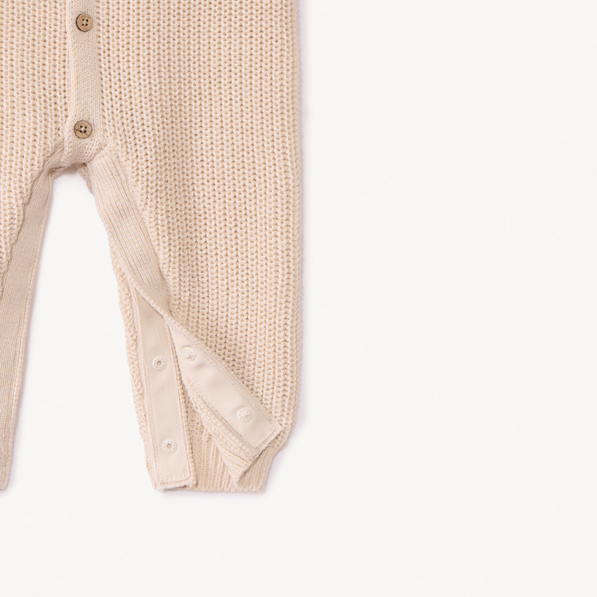 Combinaison + bonnet en tricot perlée uni pour bébé 