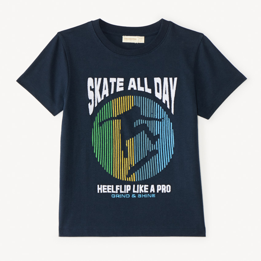 T-shirt κοντομάνικο με κεντητό σχέδιο σκέιτερ για αγόρι 